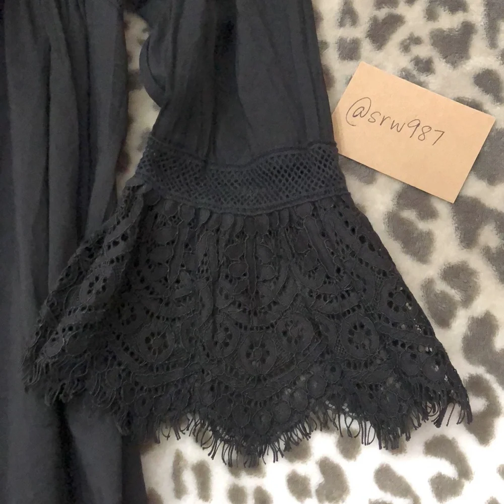 Free People Esme Lace Trim Blouse in Black Size Small